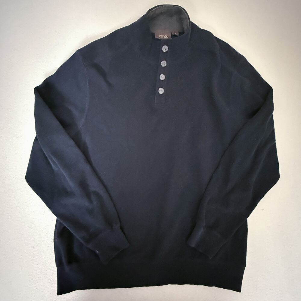 Tasso Elba Mens XL Black Cotton Henley Sweater Pullover Long Sleeve 4 Button